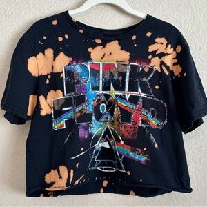Pink Floyd cropped black cotton dip dye shirt. Boxy cut. Novelty rock T shirt.